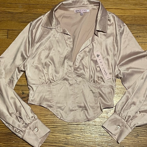 NWT Blush Pink Satin Crop Top - Picture 5 of 8